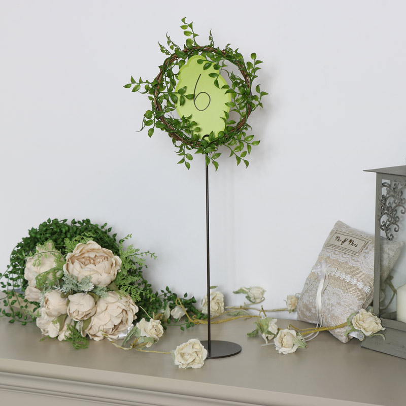 Free Standing Ring Table Name /Number Stand With Faux Leaves