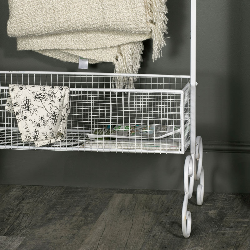 Freestanding Metal Towel Rail with Basket Storage