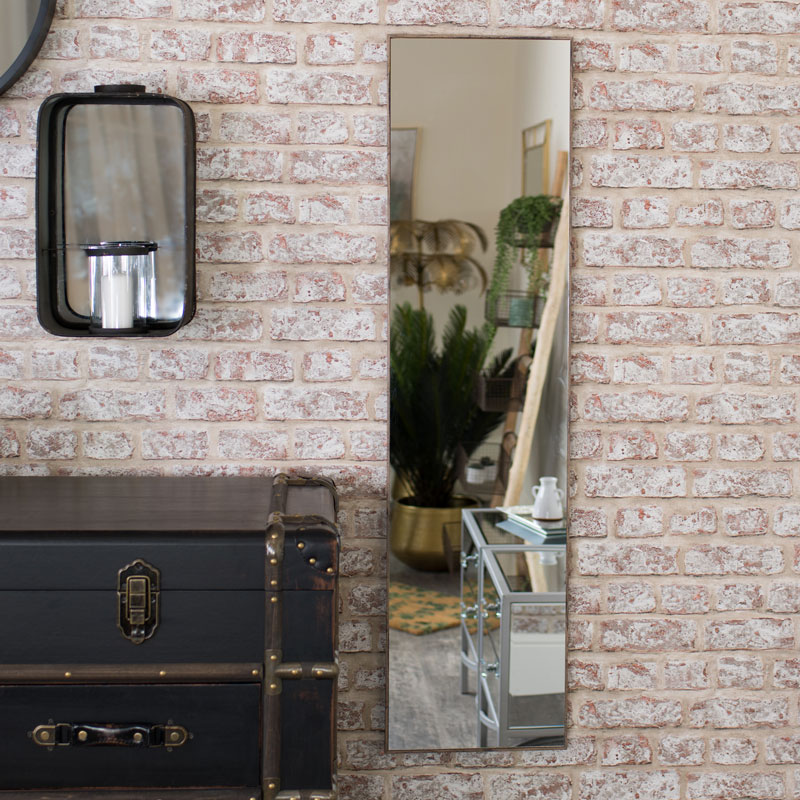 Full Length Wall Mirror With Dark Wood Frame 31cm X 121cm