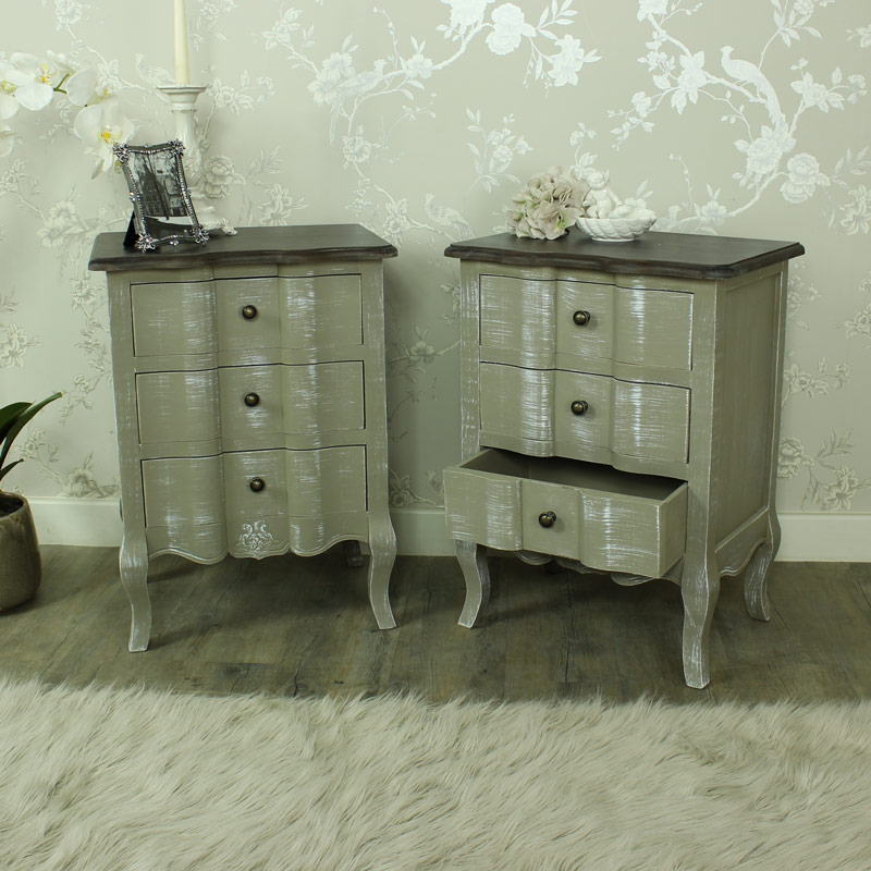 Furniture Bundle, Pair of 3 Grey Drawer Bedside Chests - French Grey Range