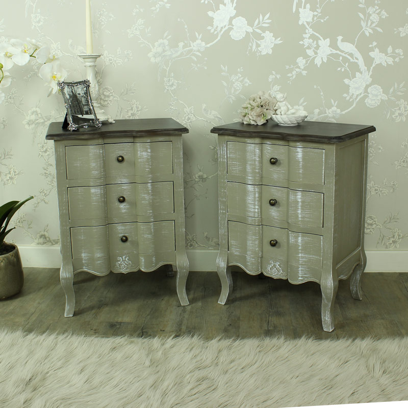 Furniture Bundle, Pair of 3 Grey Drawer Bedside Chests - French Grey Range