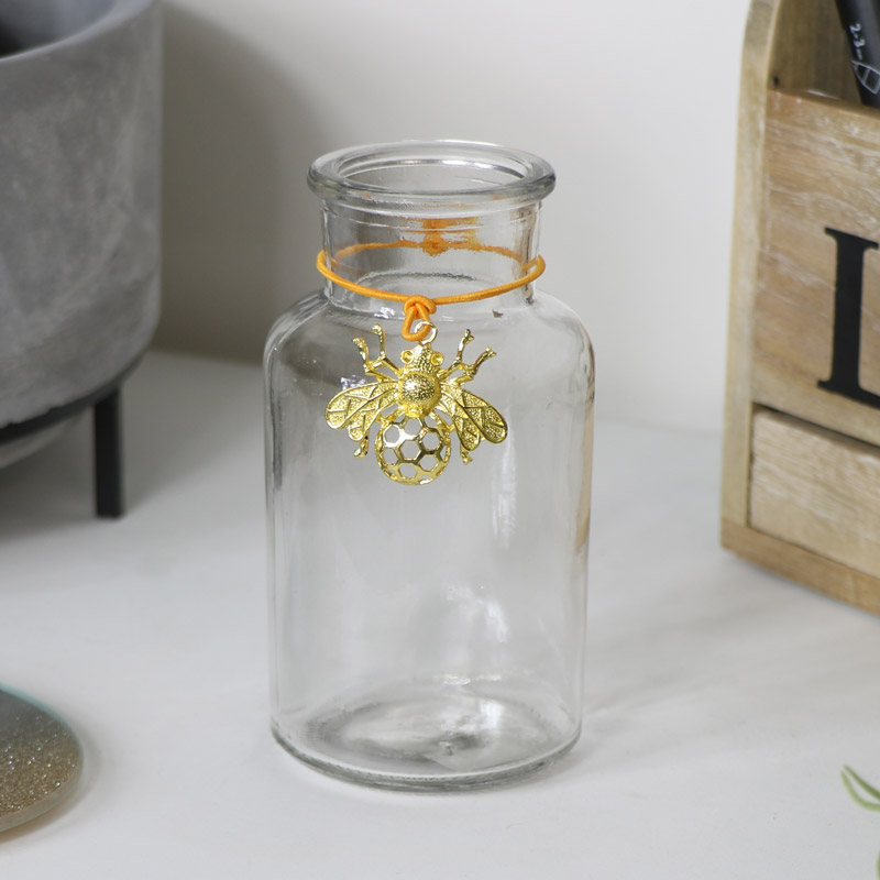 Glass Vase with Gold Bee Detail