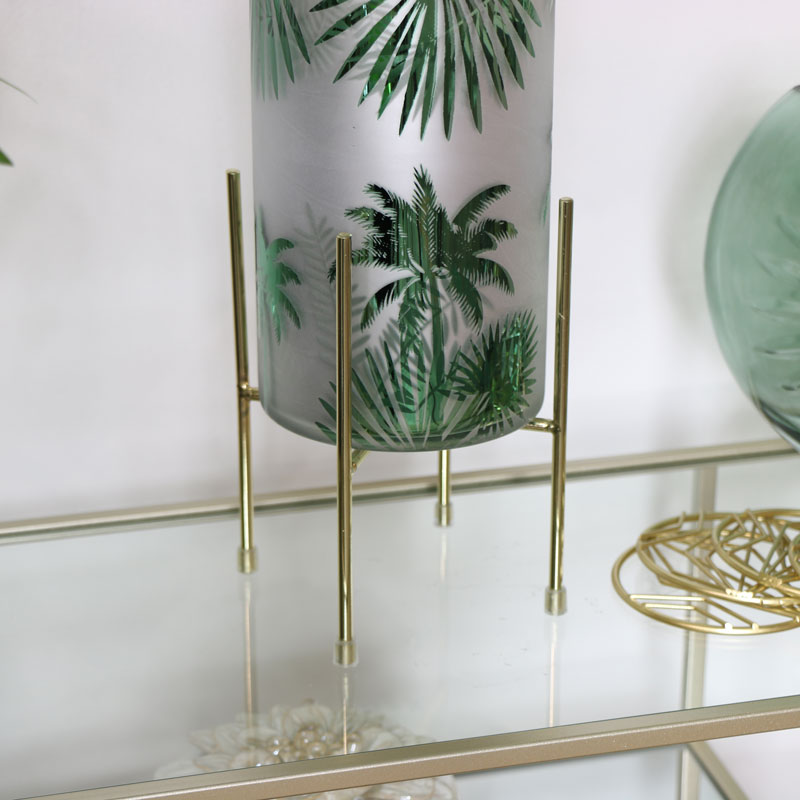 Gold & Glass Palm Tree Hurricane Candle Holder 