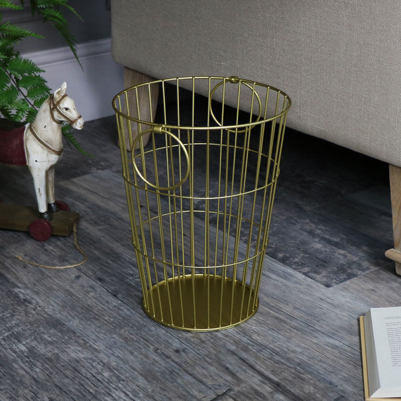 Gold Metal Waste Paper Basket bin 