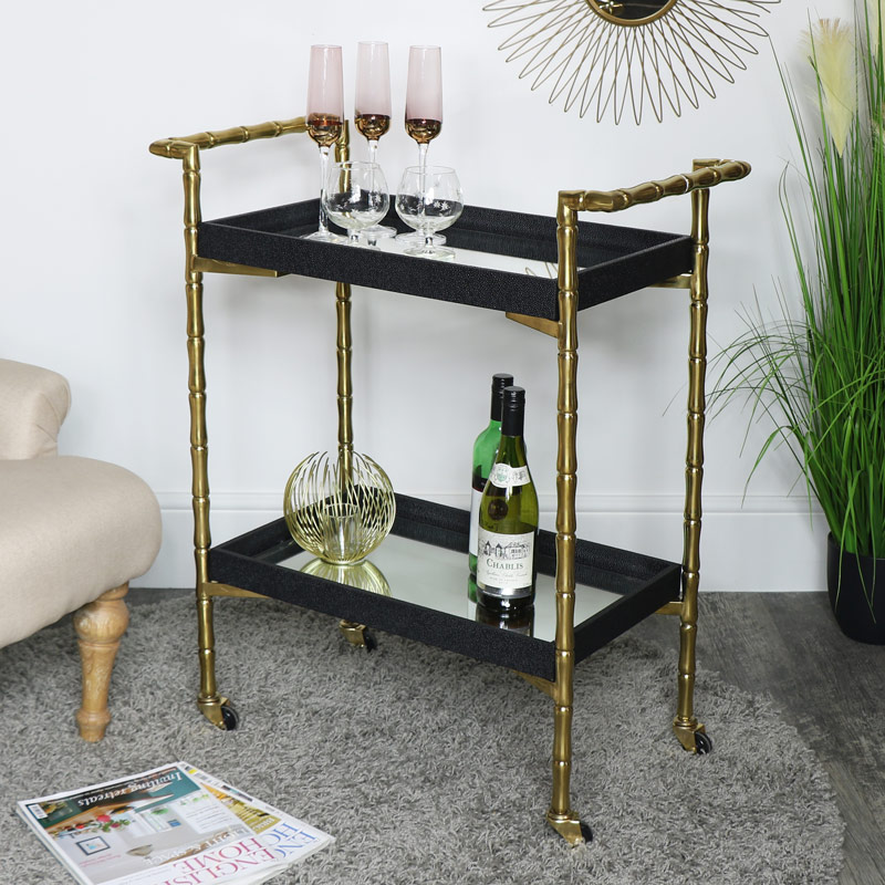 Gold Mirrored Bar Cart Drinks Trolley