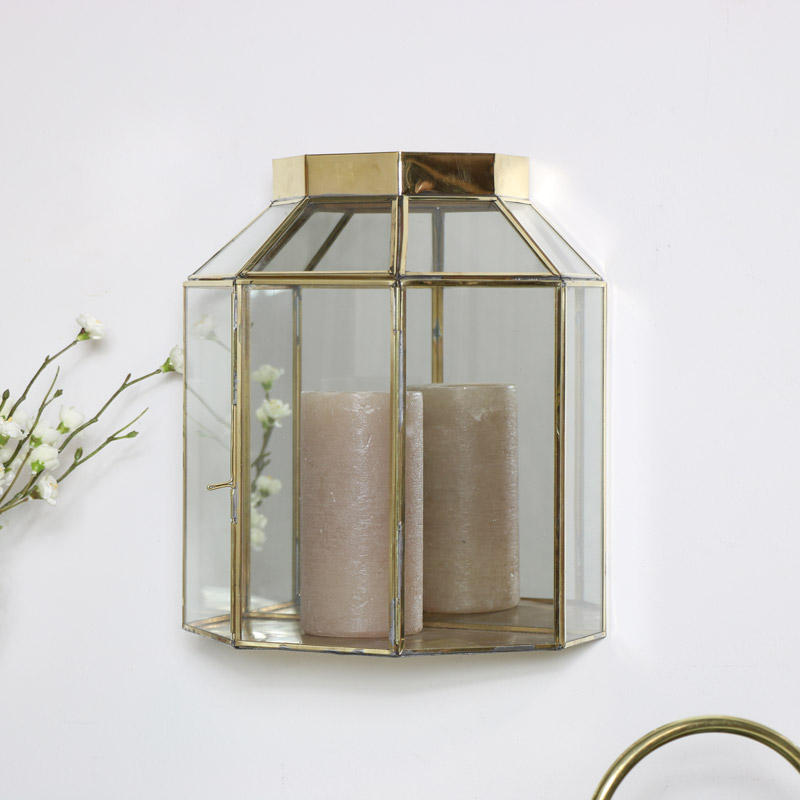 Gold Mirrored Glass Wall Candle Lantern - Wall Mounted Candle Lanterns Uk Gold Mirrored Glass Wall Candle Lantern - Wall Mounted Candle Lanterns Uk