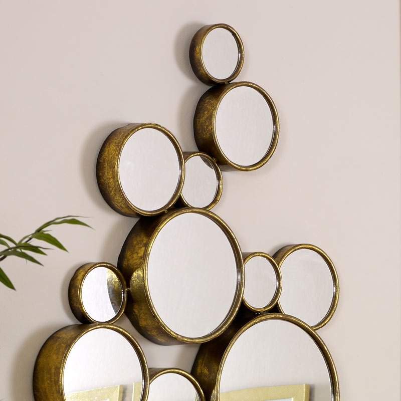 Gold Multi Circle Wall Mirror 61cm X 103cm Gold Multi Circle Wall Mirror 61cm X 103cm, Mirrored Circles Wall Decor