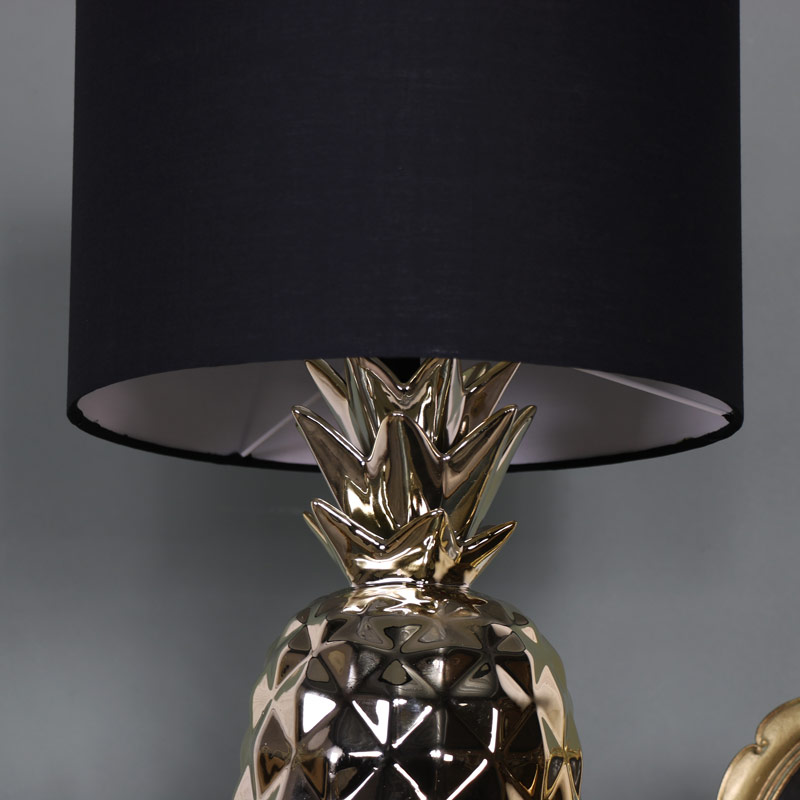 Gold Pineapple Table Lamp with Black Cotton Shade