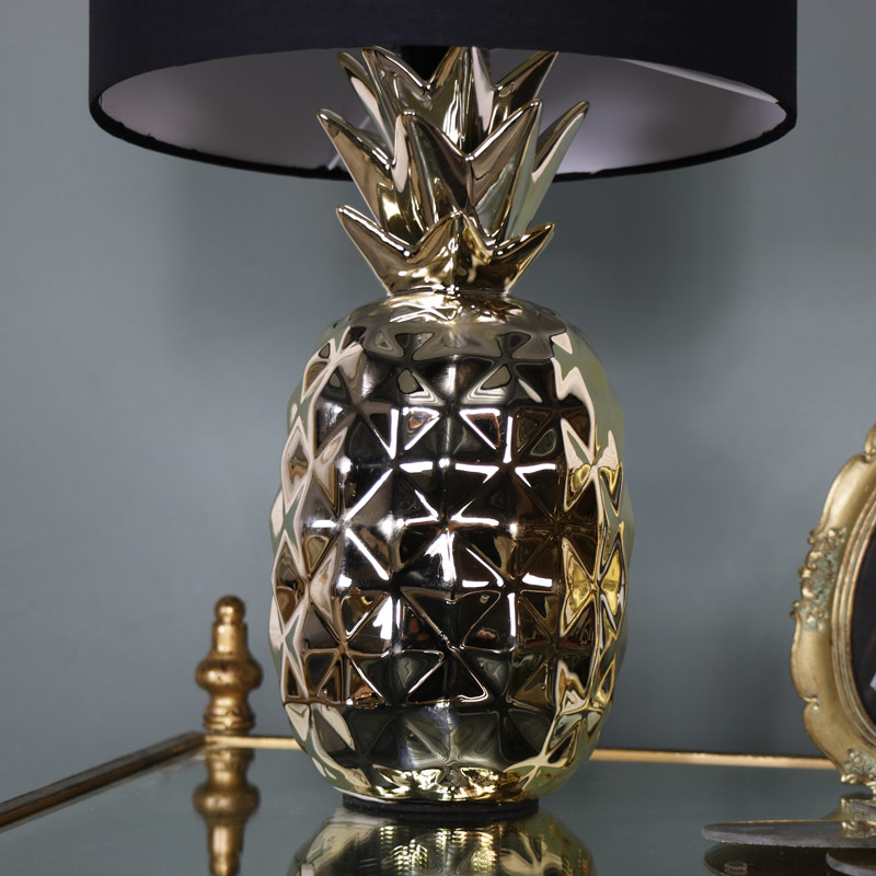 Gold Pineapple Table Lamp with Black Cotton Shade