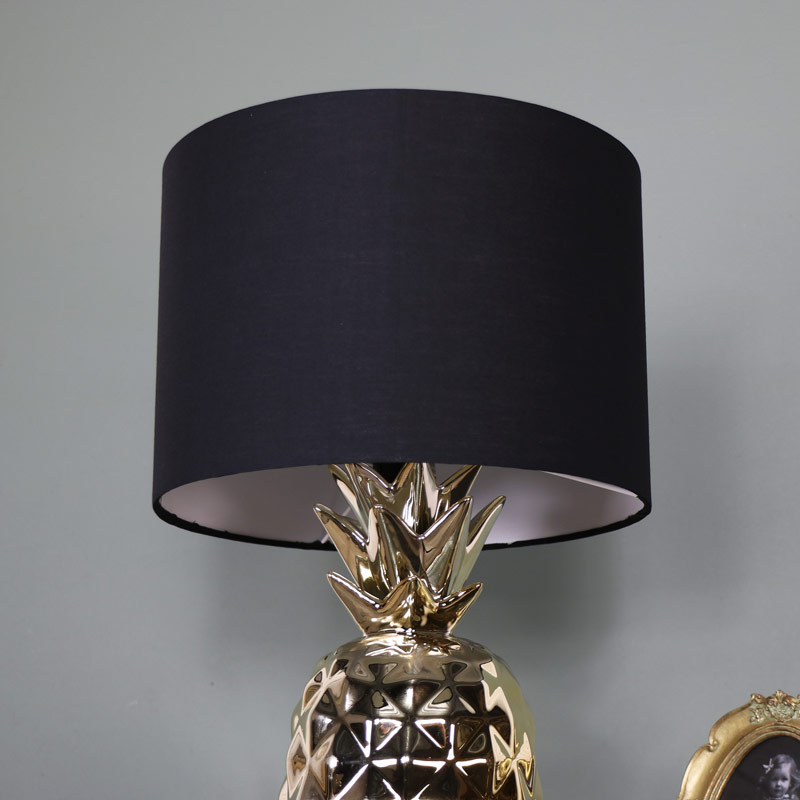 Gold Pineapple Table Lamp with Black Cotton Shade