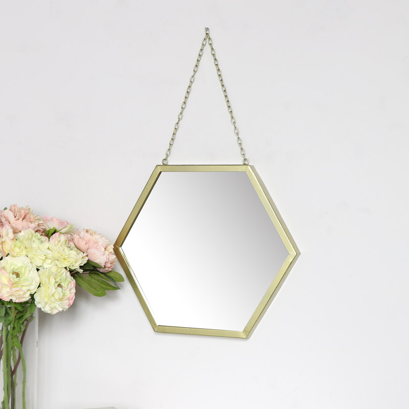 Gold Wall Mirror in Hexagonal Frame 45cm x 45cm