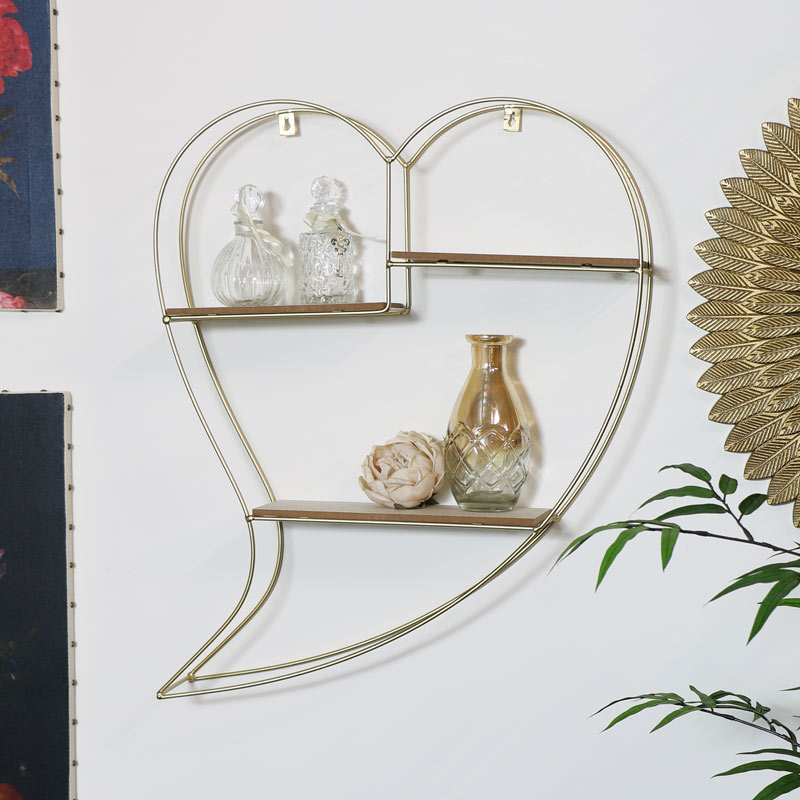 Gold Wire Metal Heart Shelving Unit