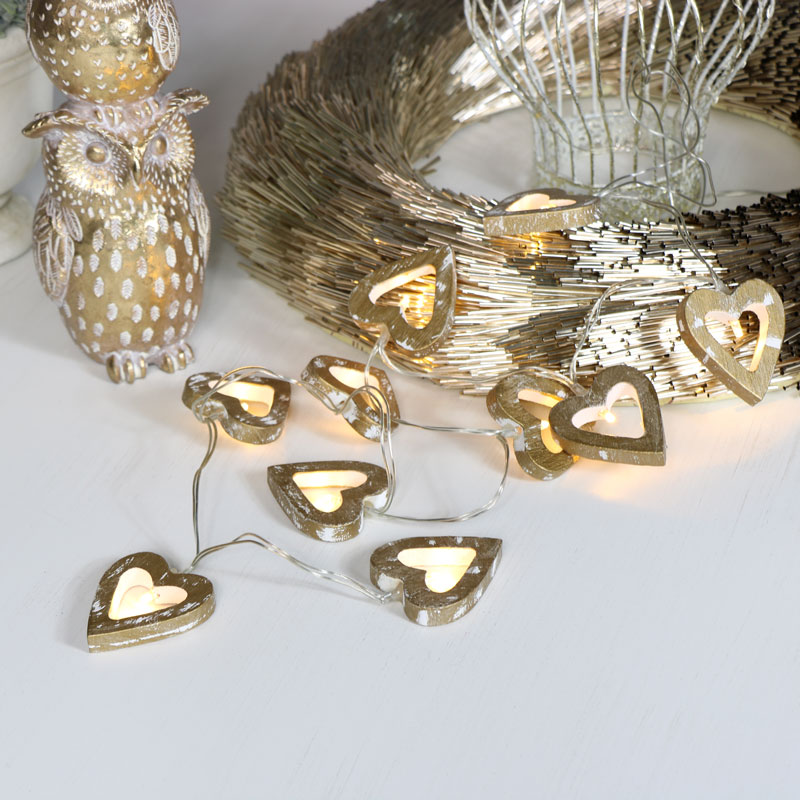 Gold Wooden Heart Led Fairy Lights Melody Maison