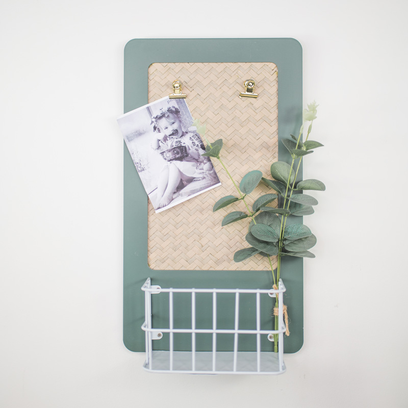 Green Clipboard Basket Wall Shelf With Faux Eucalyptus - Wall Mounted Letter Holder