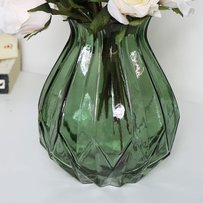 Green Cut Glass Vase 
