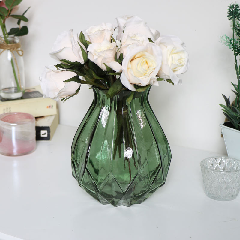 Green Cut Glass Vase 