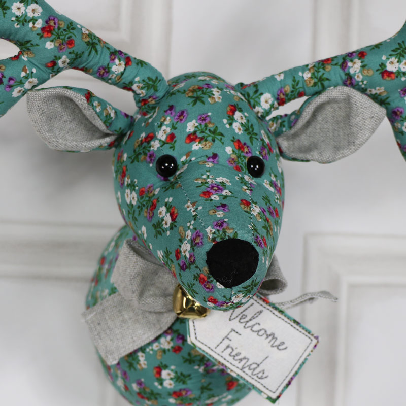 Green Floral Fabric Wall Mounted Stag Head