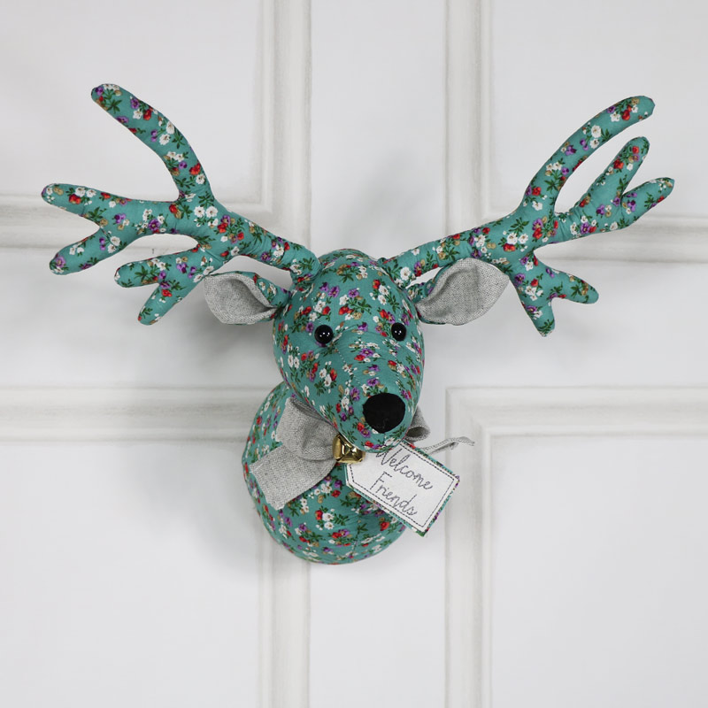 Green Floral Fabric Wall Mounted Stag Head