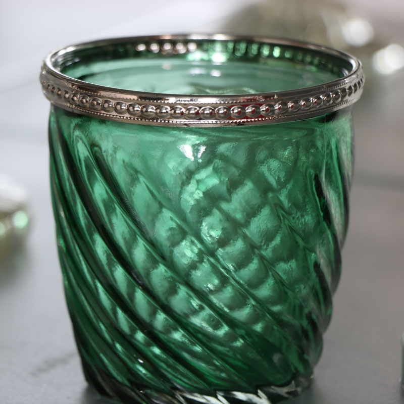 Green Glass Swirl Candle Holder