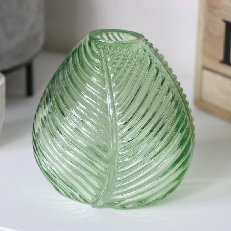 Green Leaf Glass Vase 