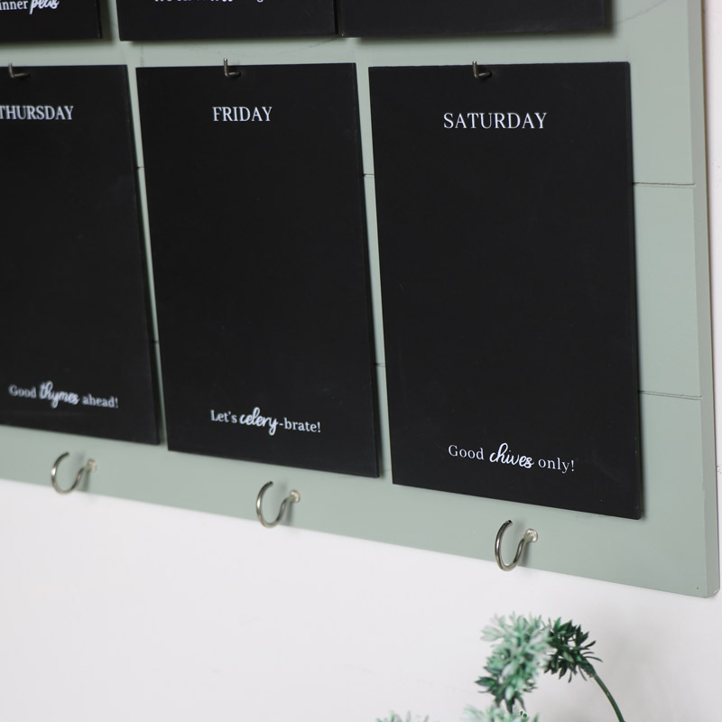 Green Wooden Memo Board with Clock & key hooks