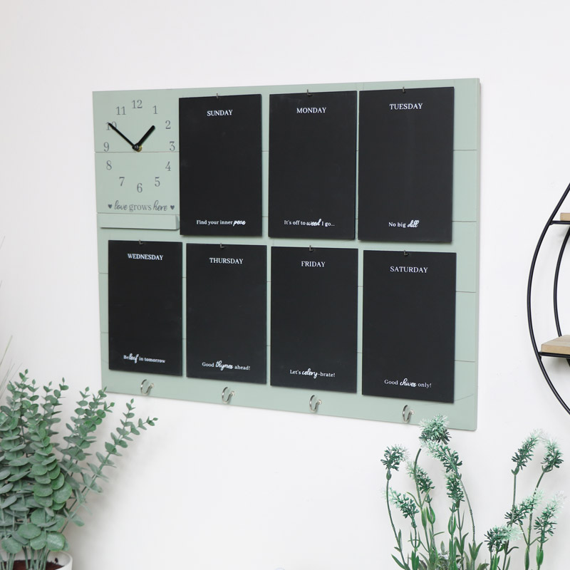 Green Wooden Memo Board with Hooks