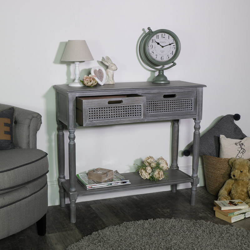 Details About Vintage Grey Washed Living Console Table Storage Unit Hallway Room French