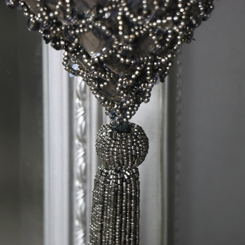 Grey Beaded Hanging Heart Decoration