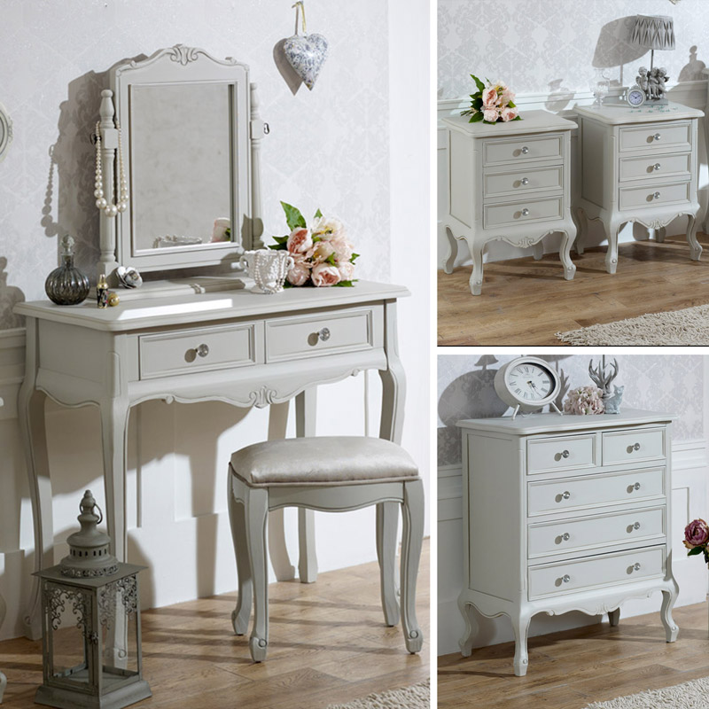 Grey Bedroom Furniture, Chest of Drawers, Dressing Table Set & Bedside Tables - Elise Grey Range