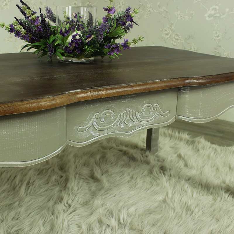 Grey Coffee Table with Dark Wood Top - French Grey Range