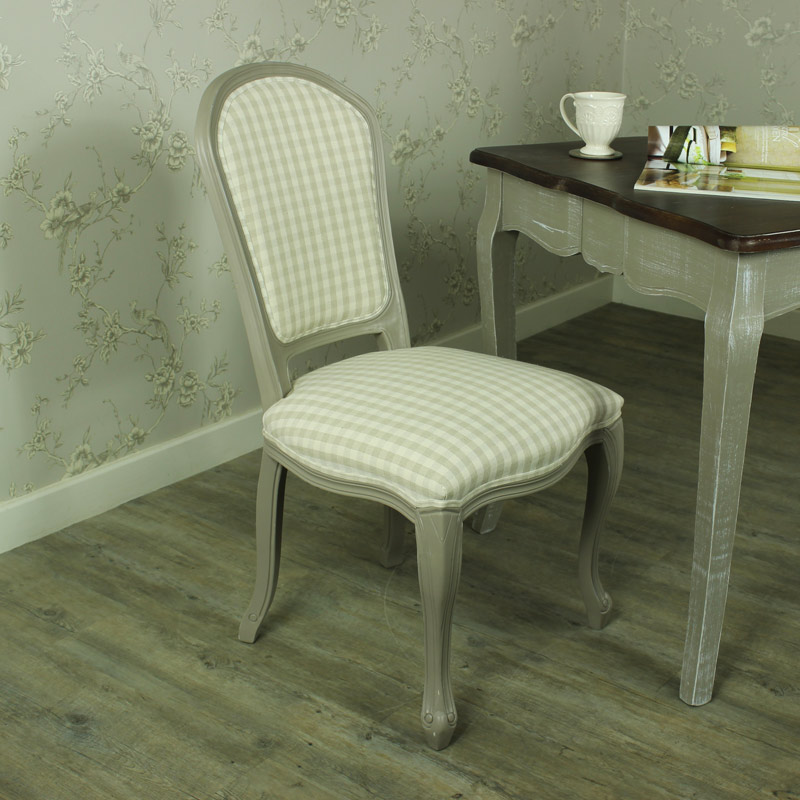 Grey Dining Chair with Beige Striped Padded Seating - French Grey Range