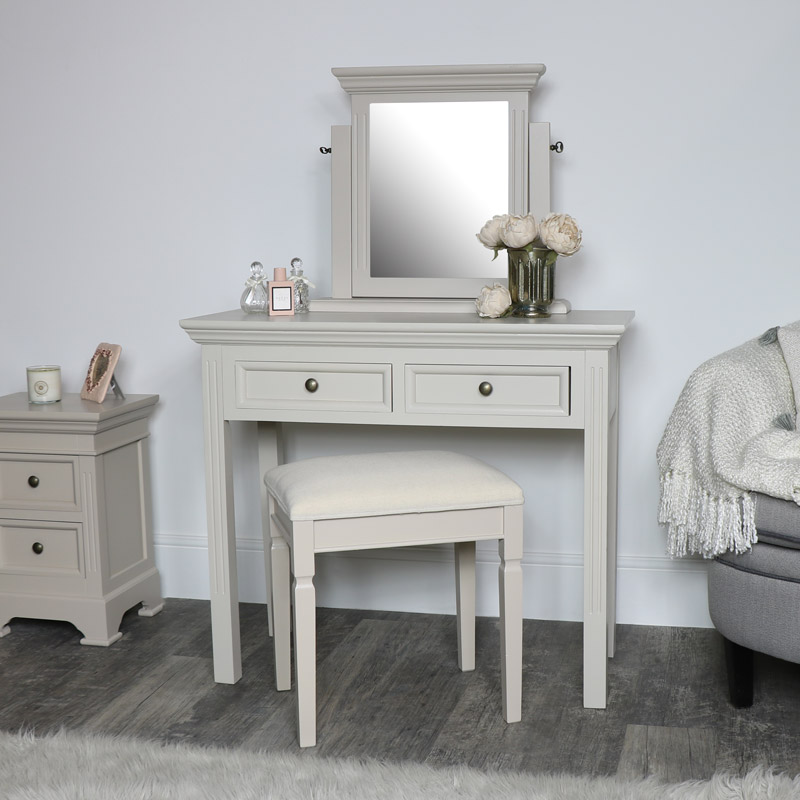 Grey Dressing Table Stool And Mirror, Gray Vanity Table