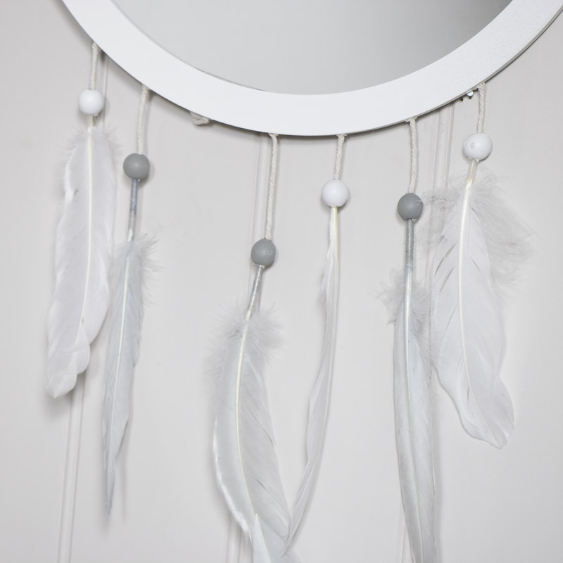 Grey Feather Dreamcatcher Wall Mirror