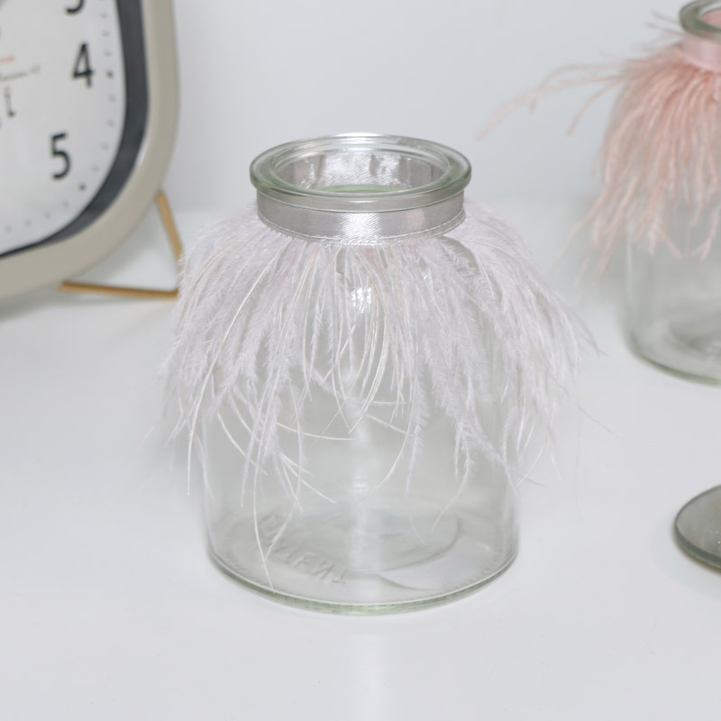 Grey Feathered Glass Tealight Holder