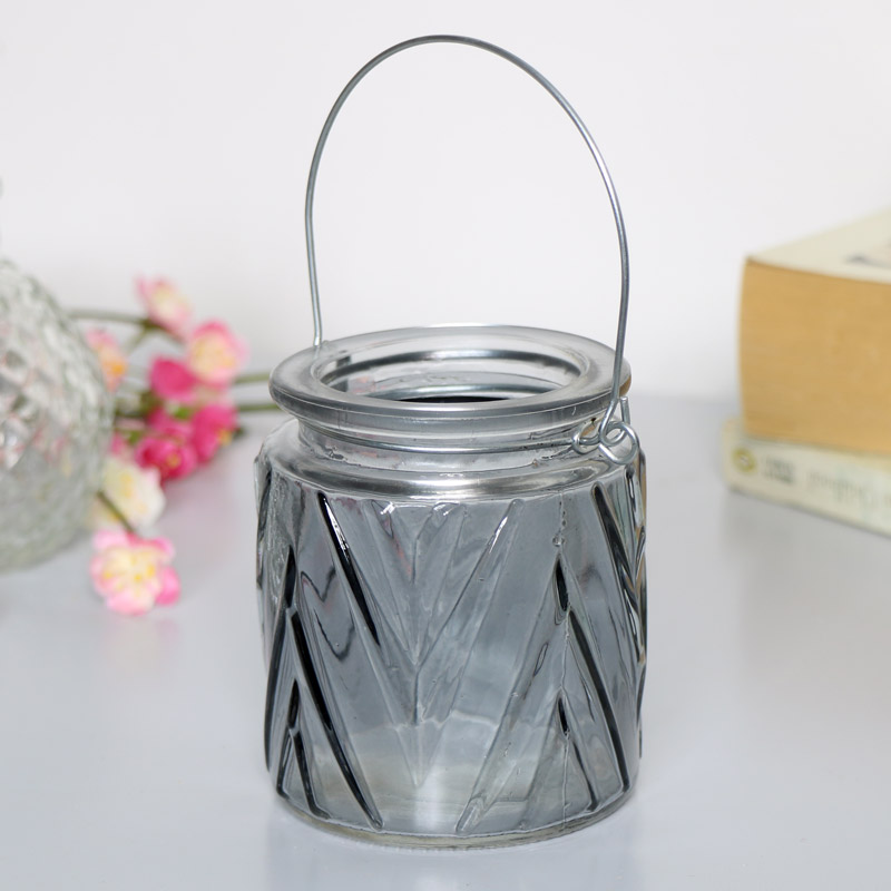 Grey Glass Tealight Candle Holder