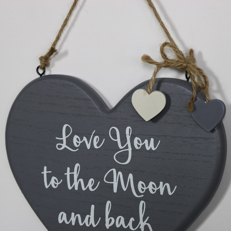 Grey Hanging Heart Plaque "Love You to the Moon and back"