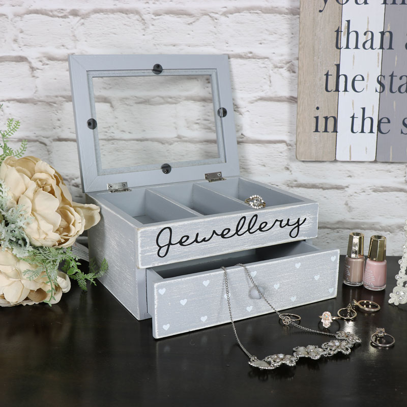 Grey Heart Jewellery Box
