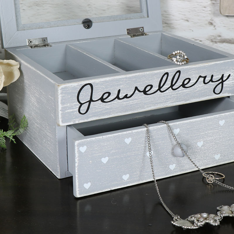 Grey Heart Jewellery Box