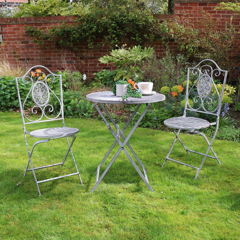 Grey Metal Garden Dining Bistro Set, Metal Patio Table And Chairs Uk
