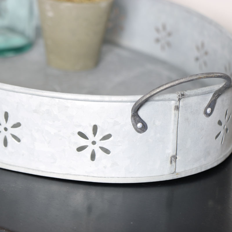 Grey Metal Oval Serving Tray