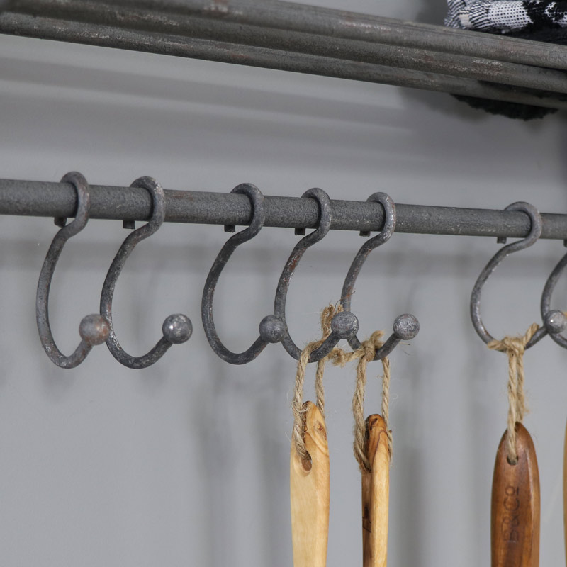 Grey Metal Rustic Towel Rail with Hanging Hooks