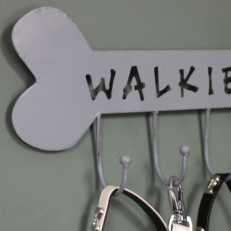 Grey Metal "Walkies" Dog Wall Hooks