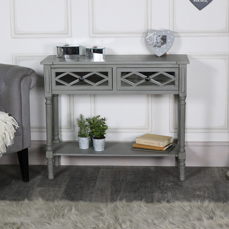 Grey Mirrored Console Table Vienna Range, Mirrored Console Table With Storage