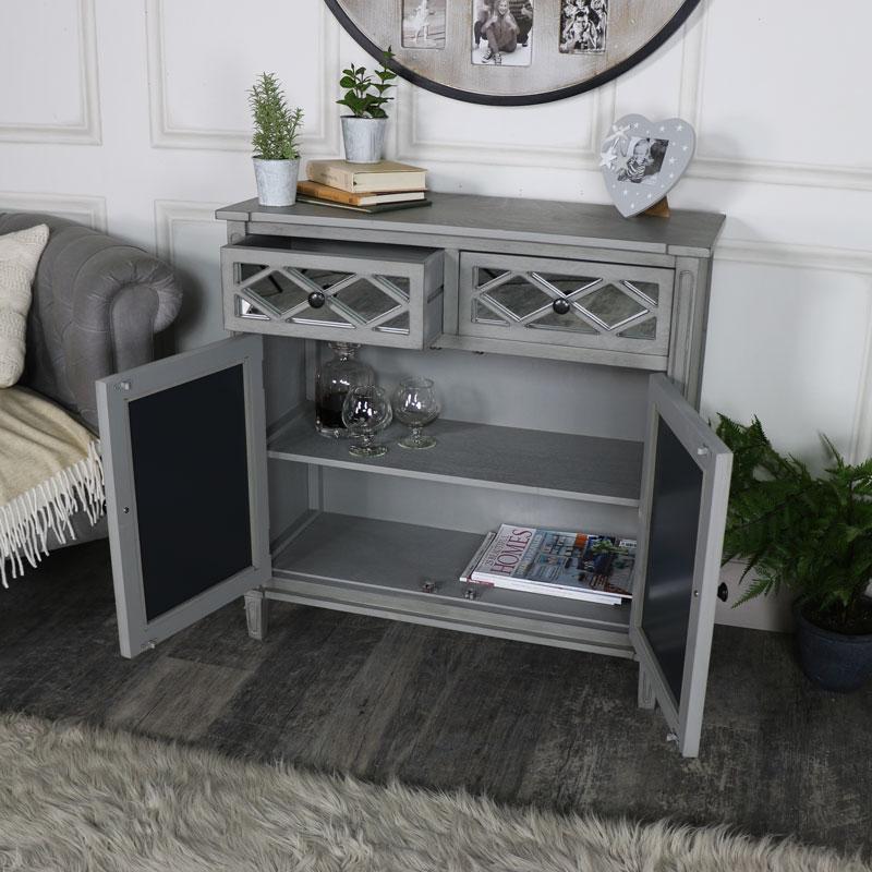 Grey Mirrored Cupboard Storage Vienna Range - Grey Wood Mirrored Furniture Grey Mirrored Cupboard Storage Vienna Range - Grey Wood Mirrored Furniture