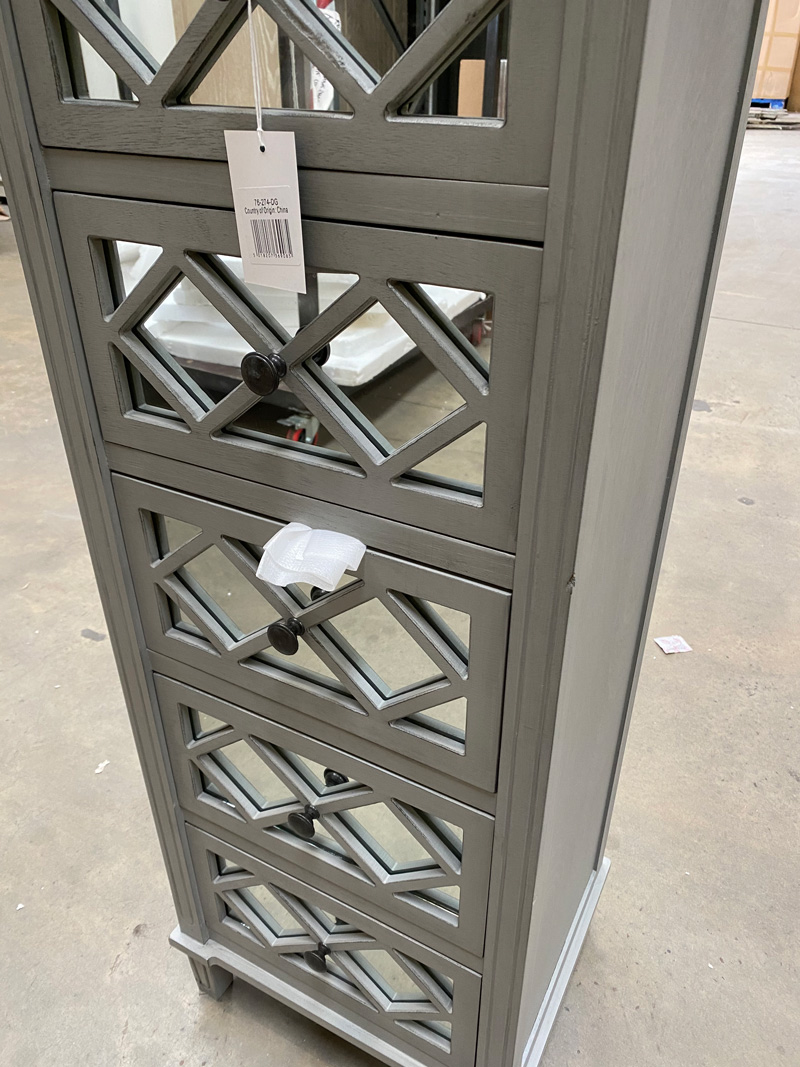 Grey Mirrored Tallboy Chest of Drawers - Vienna Range DAMAGED SECOND 3265