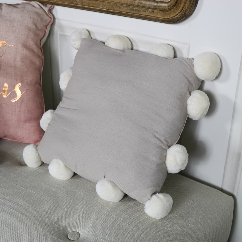 Grey Pom Pom Scatter Cushion