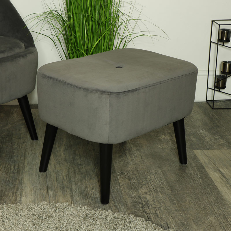 Grey Velvet Low Stool