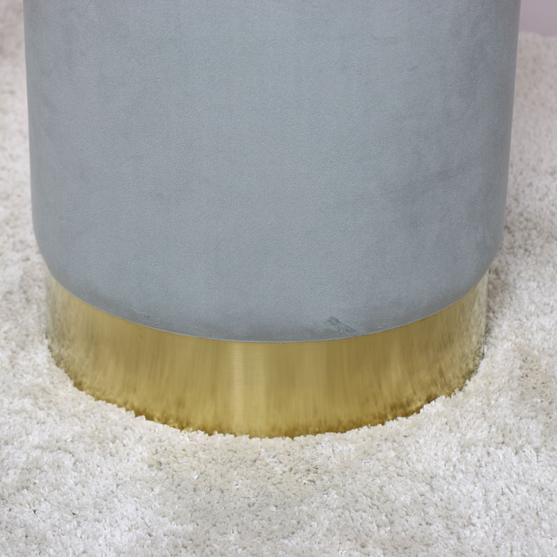 Grey Velvet Stool with Gold Base