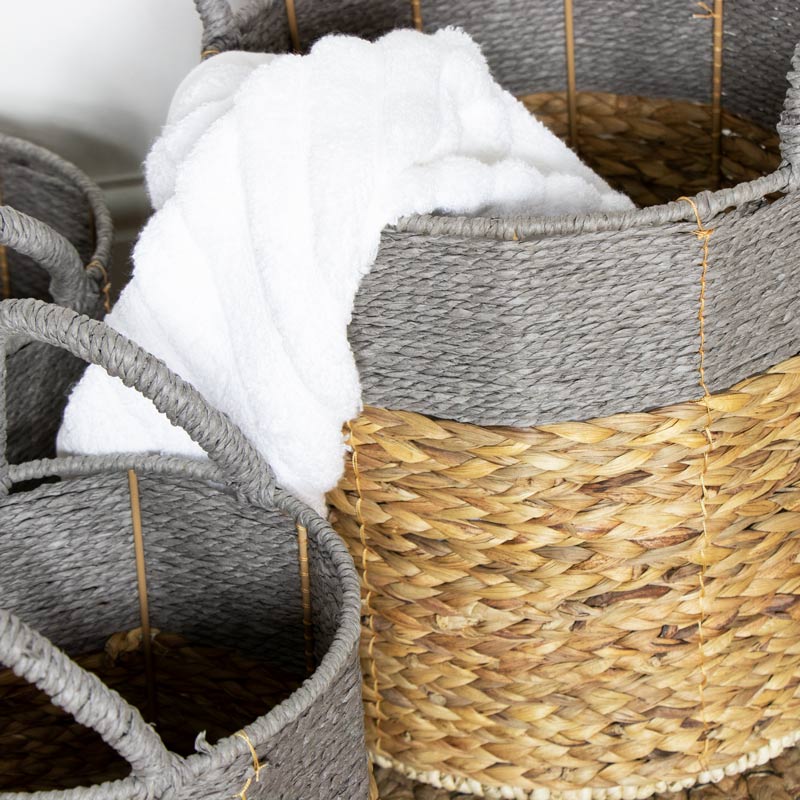 Grey Wicker Basket Storage Set