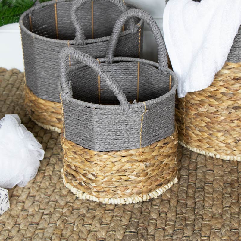 Grey Wicker Basket Storage Set